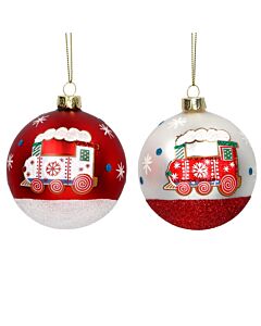 Gisela Graham Glass Bauble Red/White Painted Train